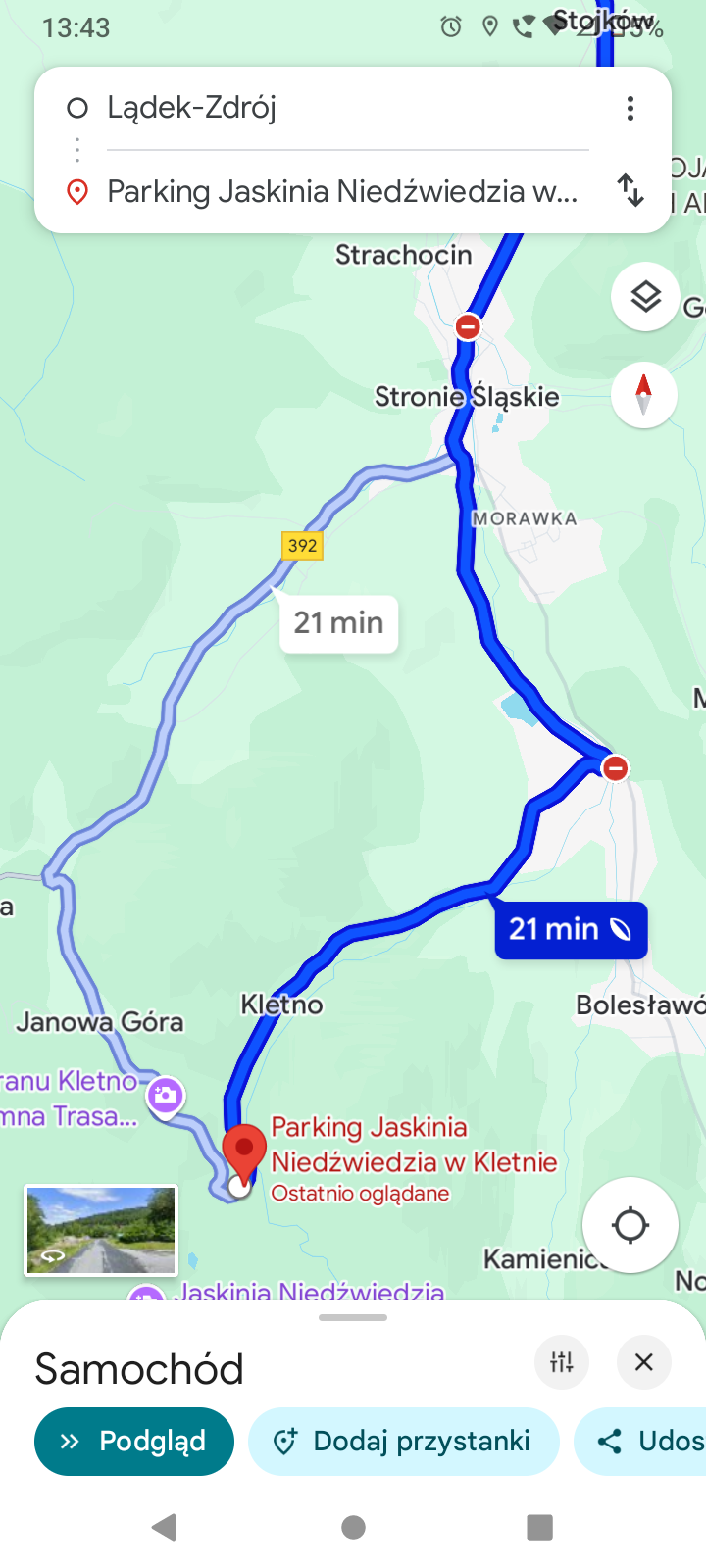 Aktualny dojazd do jaskini